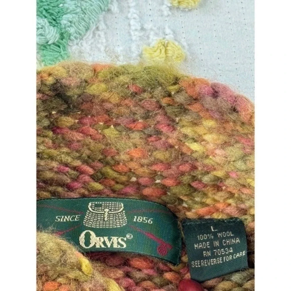 Orvis Womens L 100% Wool Chunky Knit Mock Neck Sweater Multicolor Space Dye 21HP